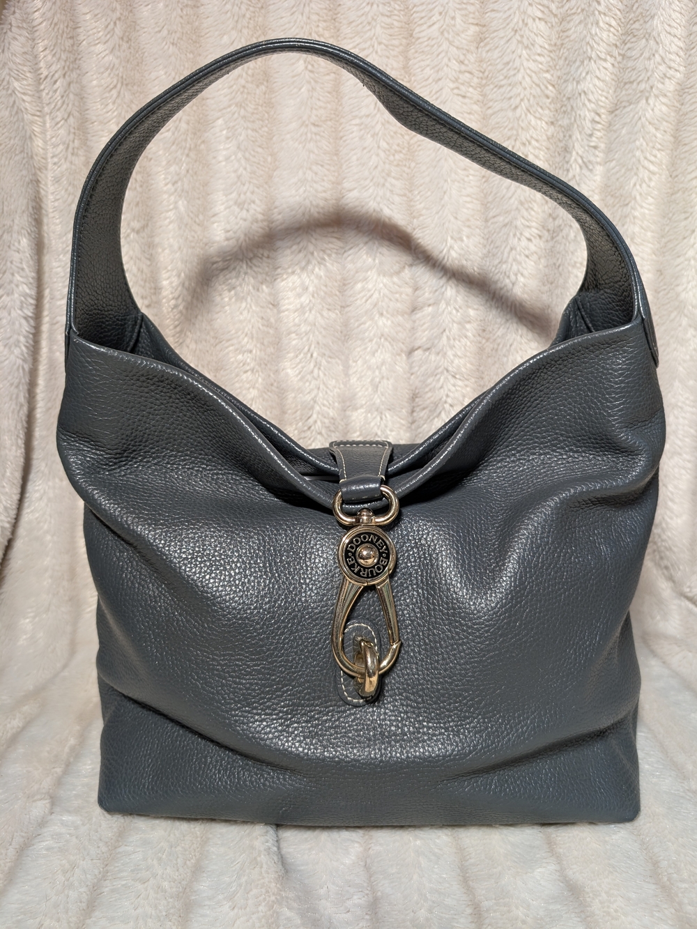 Dooney & Bourke SET Dark Grey Logo Hobo Shoulder Bag with Wallet and Dust Bag